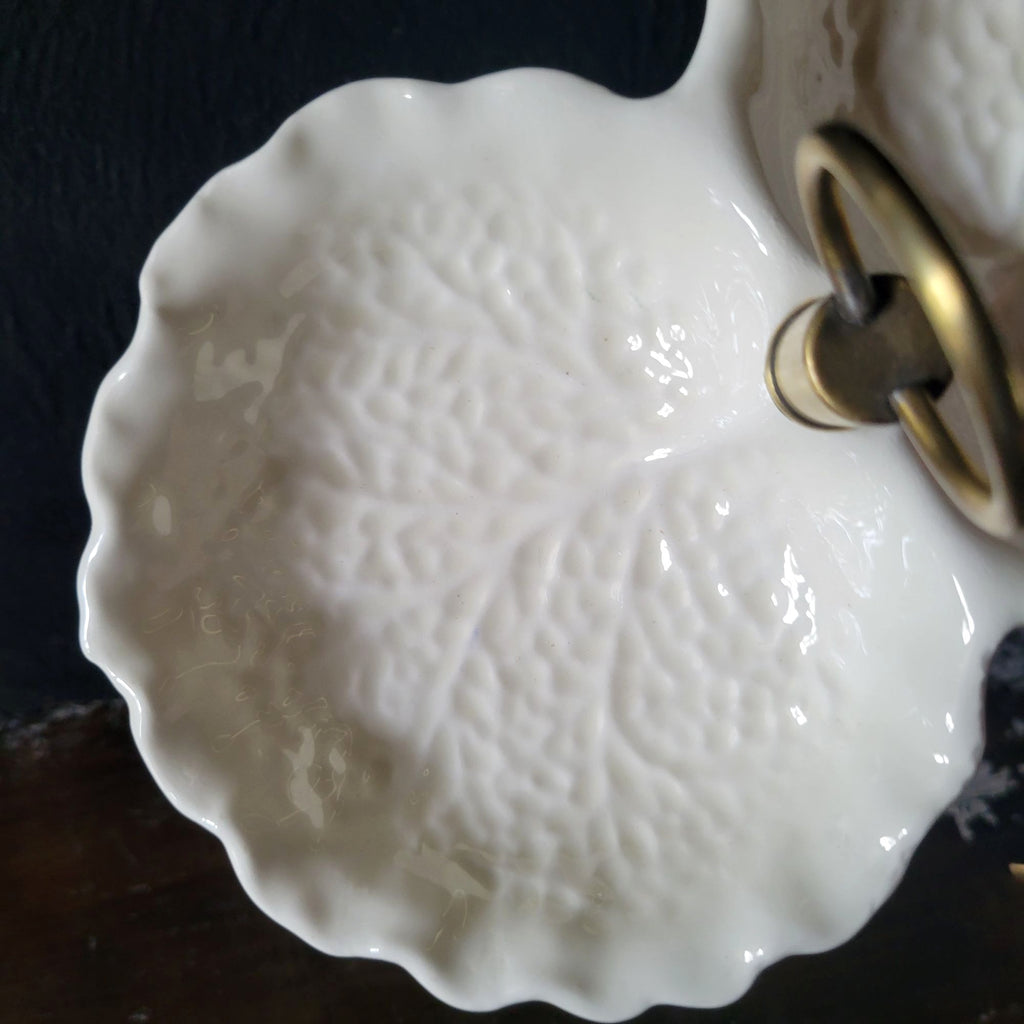 Vintage Stangl Pottery Double Cabbage Leaf Serving Dish Brass Center Handle