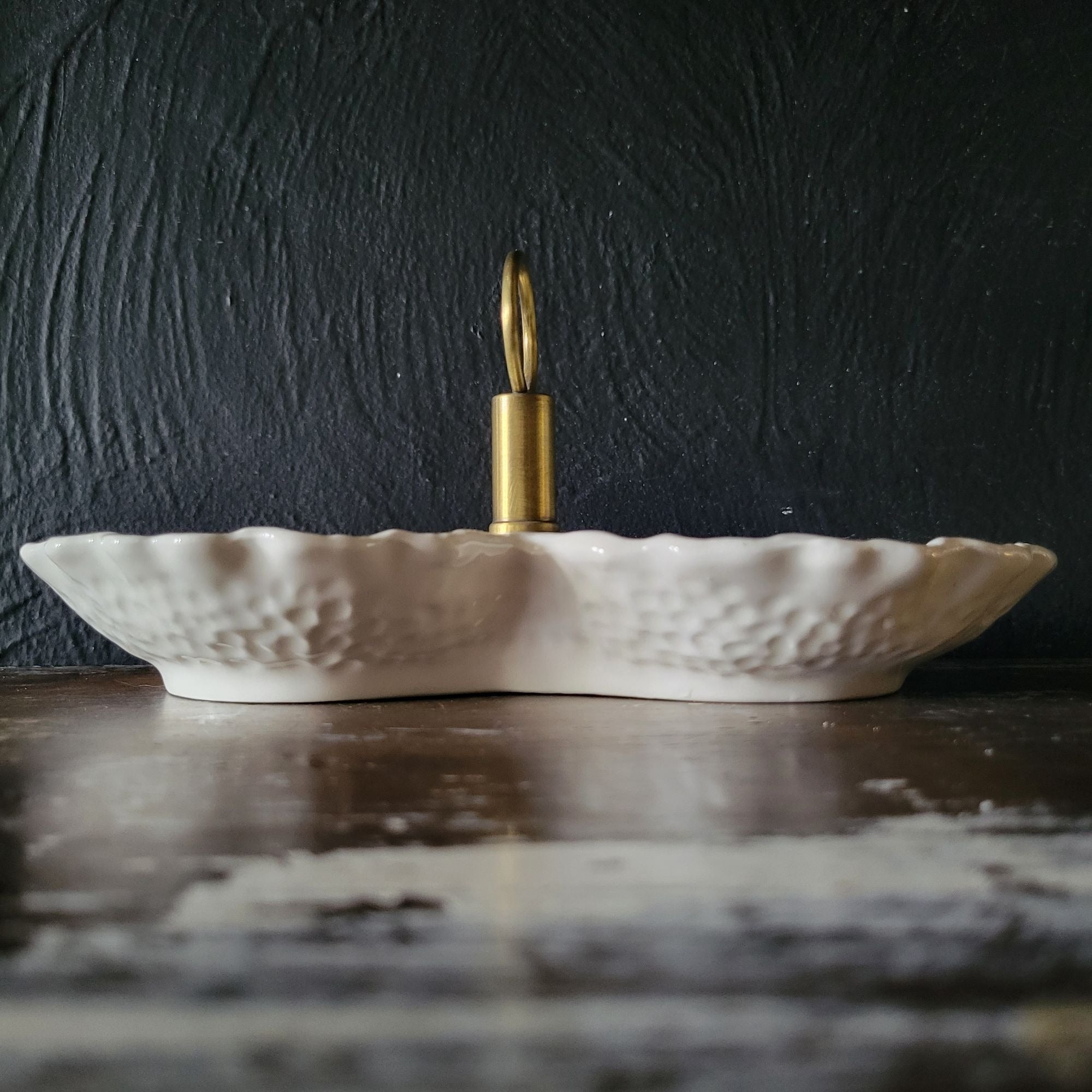 Vintage Stangl Pottery Double Cabbage Leaf Serving Dish Brass Center Handle
