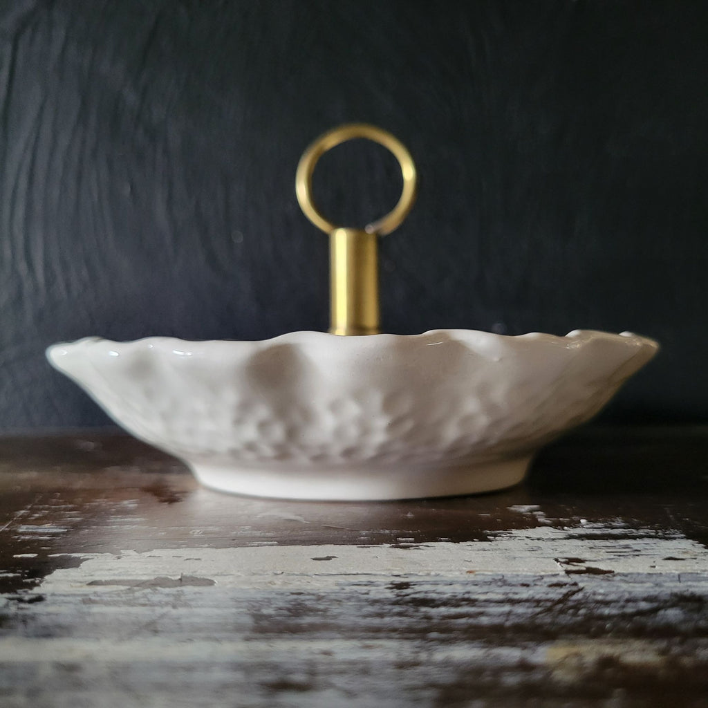 Vintage Stangl Pottery Double Cabbage Leaf Serving Dish Brass Center Handle