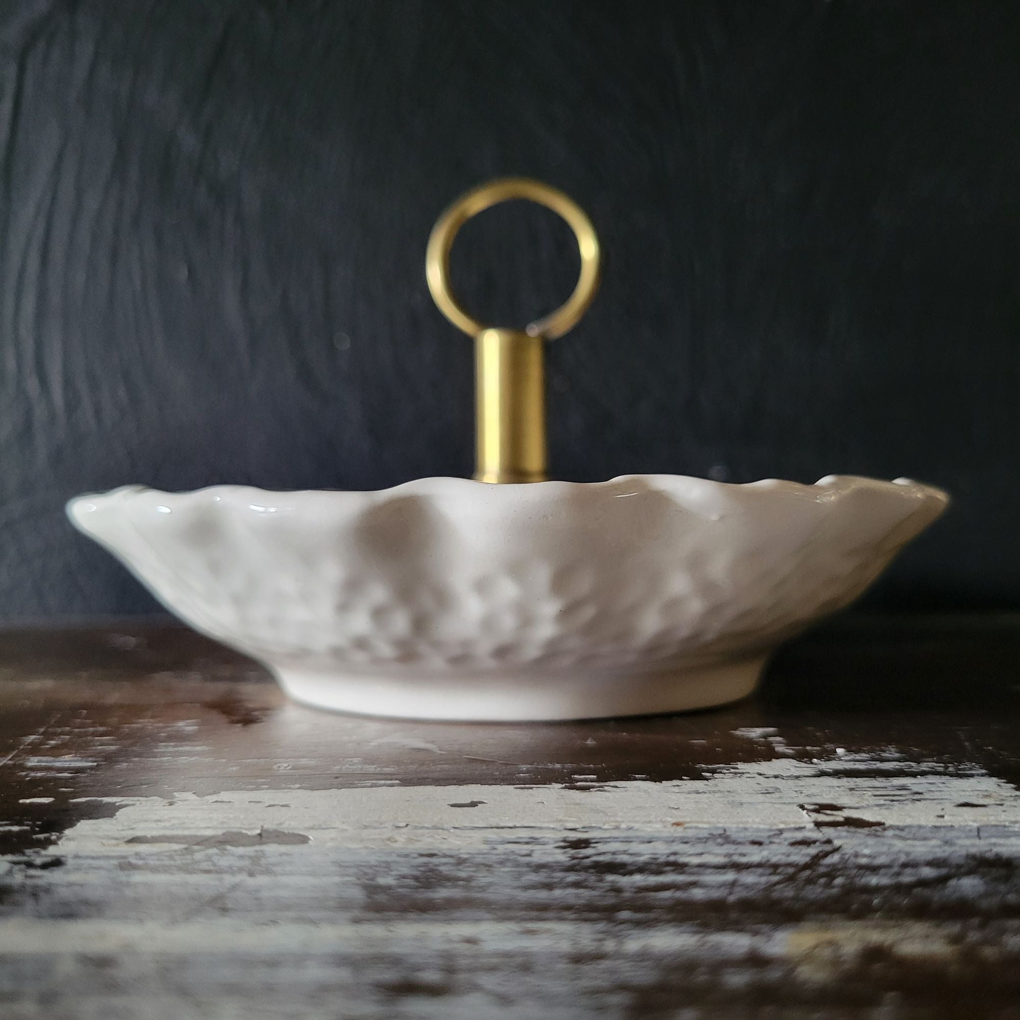 Vintage Stangl Pottery Double Cabbage Leaf Serving Dish Brass Center Handle