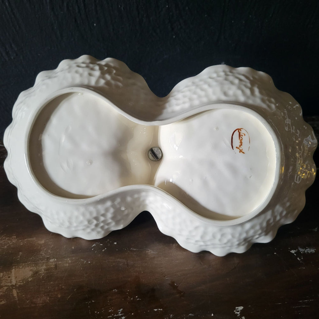 Vintage Stangl Pottery Double Cabbage Leaf Serving Dish Brass Center Handle