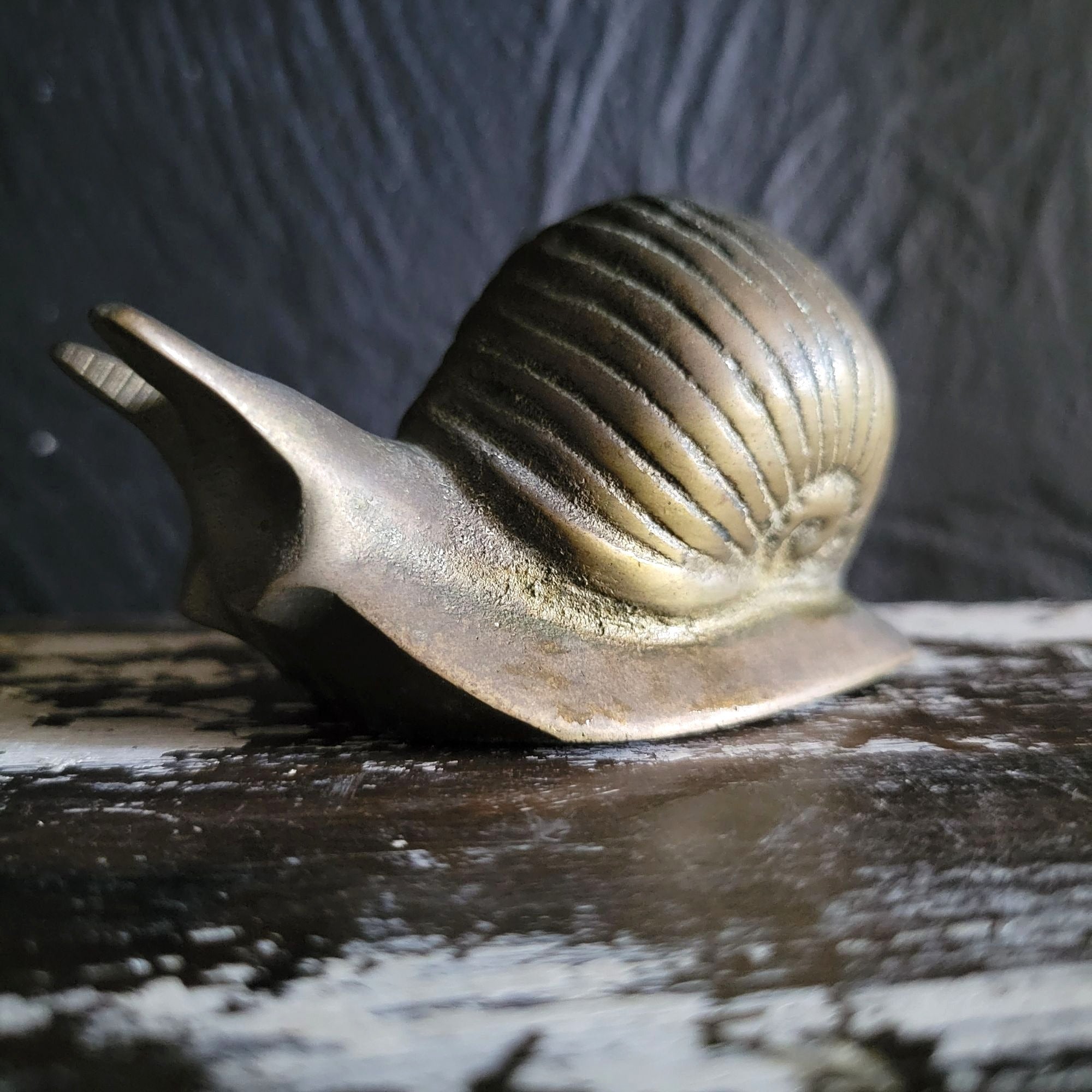 Vintage Solid Brass Snail Figurine Paperweight Mid Century Decor Office Decor