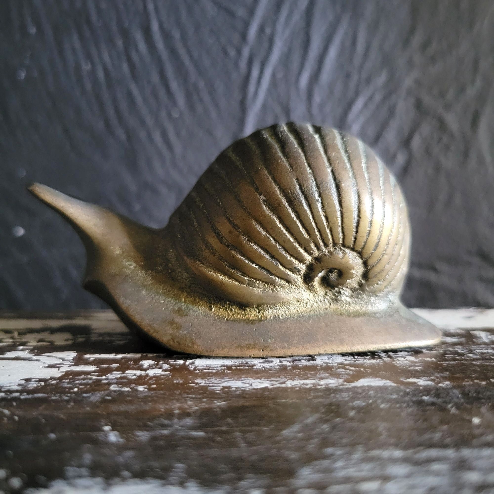 Vintage Solid Brass Snail Figurine Paperweight Mid Century Decor Office Decor