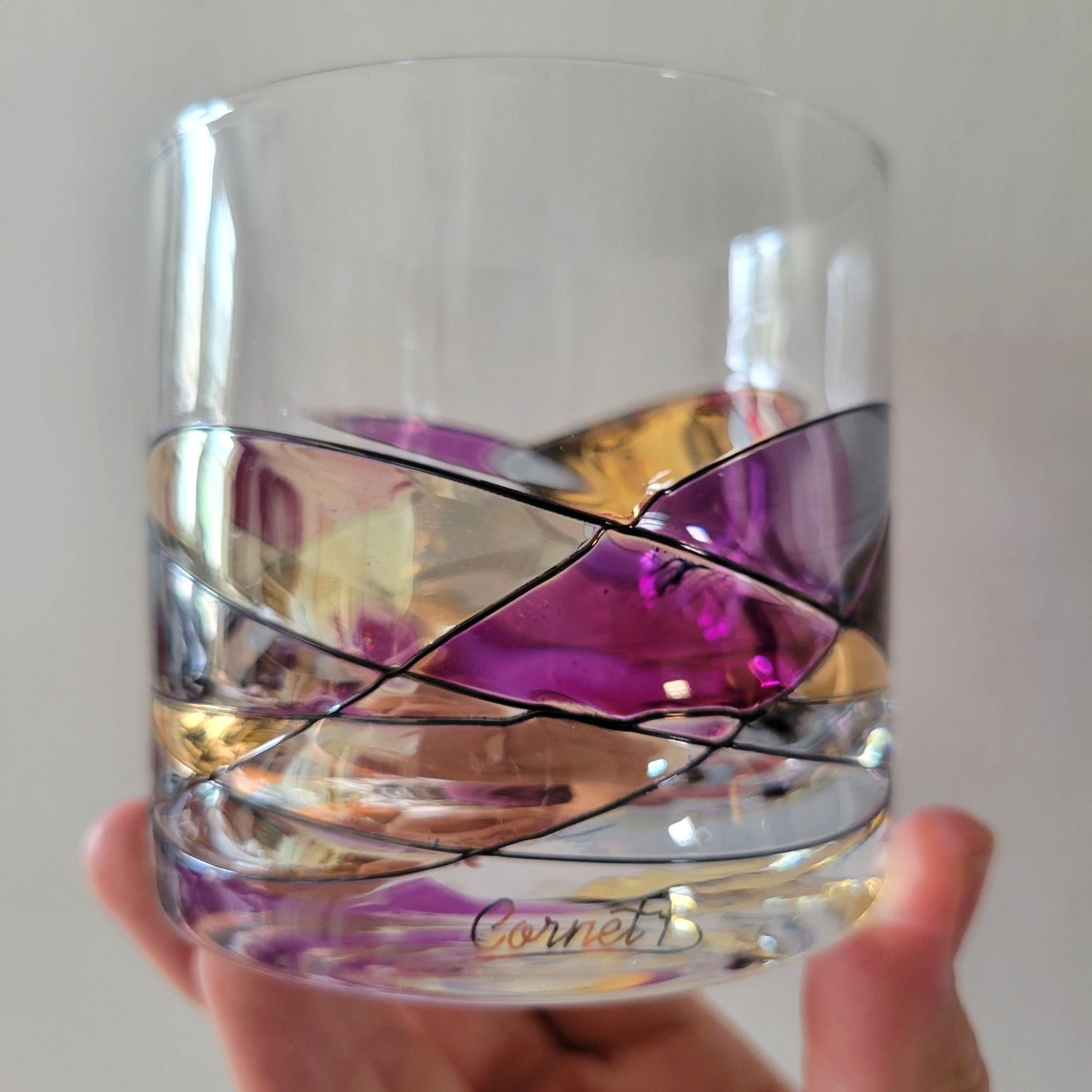 Cornet Barcelona Sagrada Handpainted Whiskey Glass With Multicolor Design