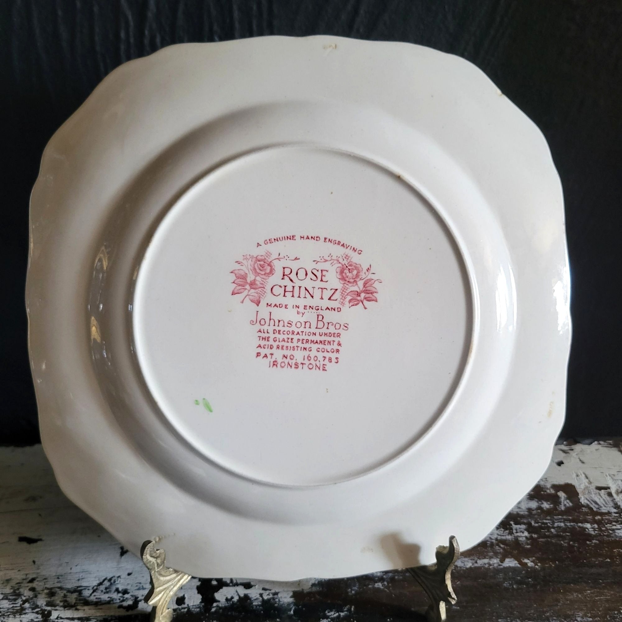 Vtg Johnson Brothers Rose Chintz Square Salad Plate Pink Backstamp *Chip