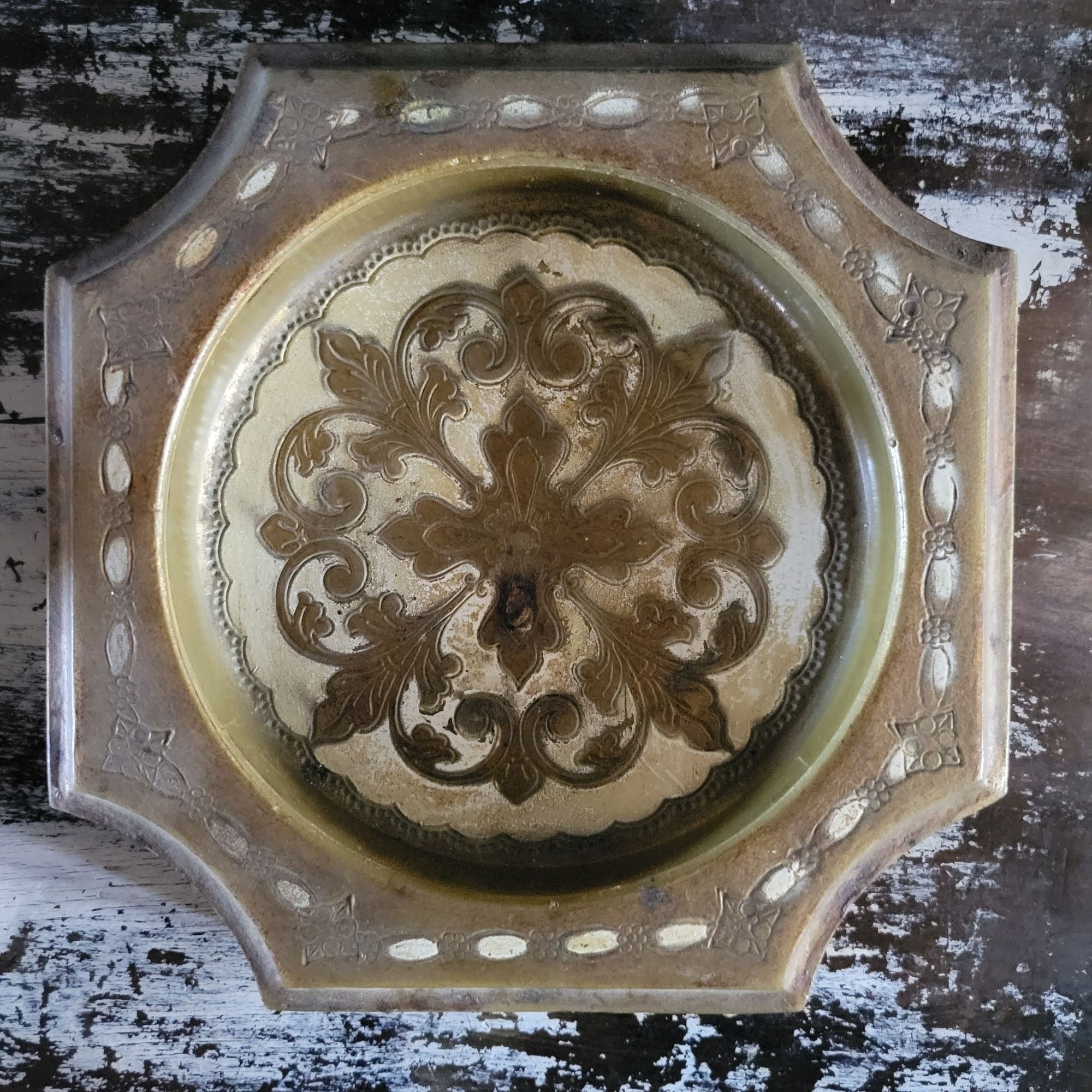 Vintage Italian Florentine Octagonal Catchall Dish Baroque Design Plastic *Read