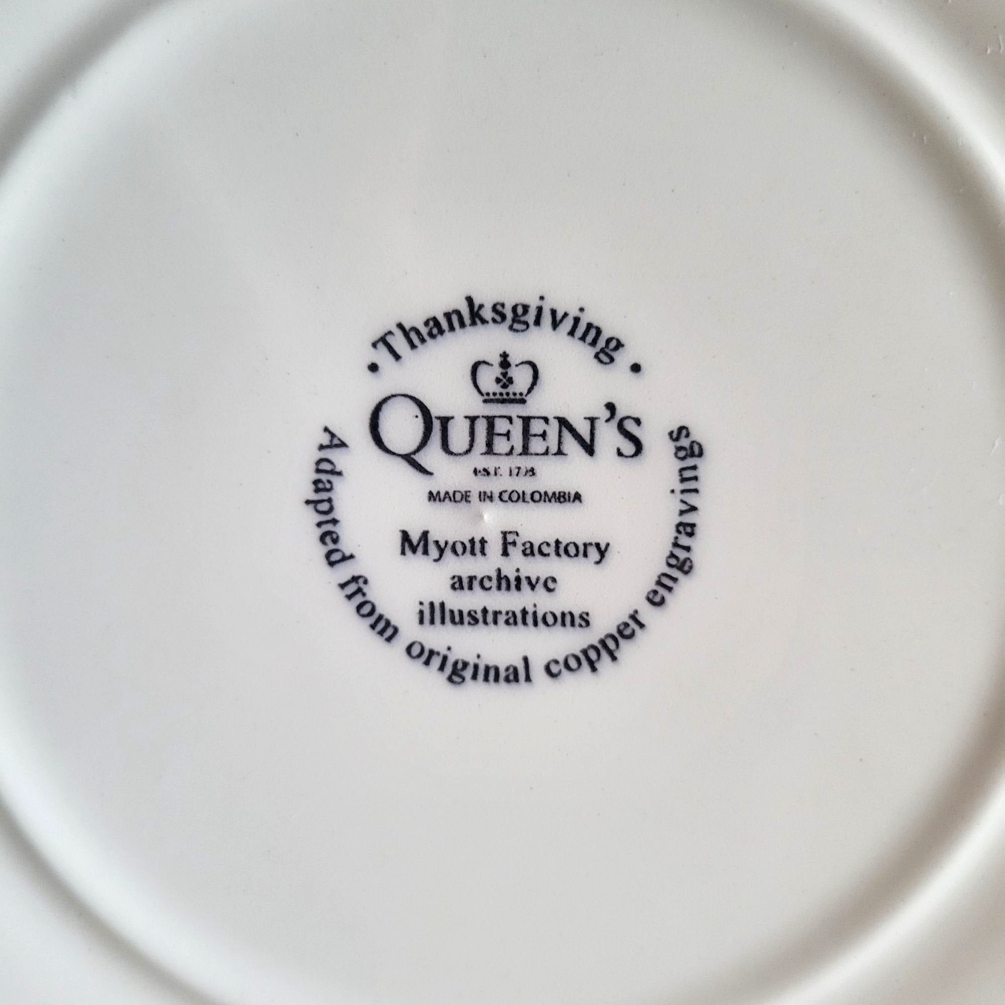 Queen’s "Thanksgiving" Dinner Plate Myott Factory Archive Turkey Fall Decor