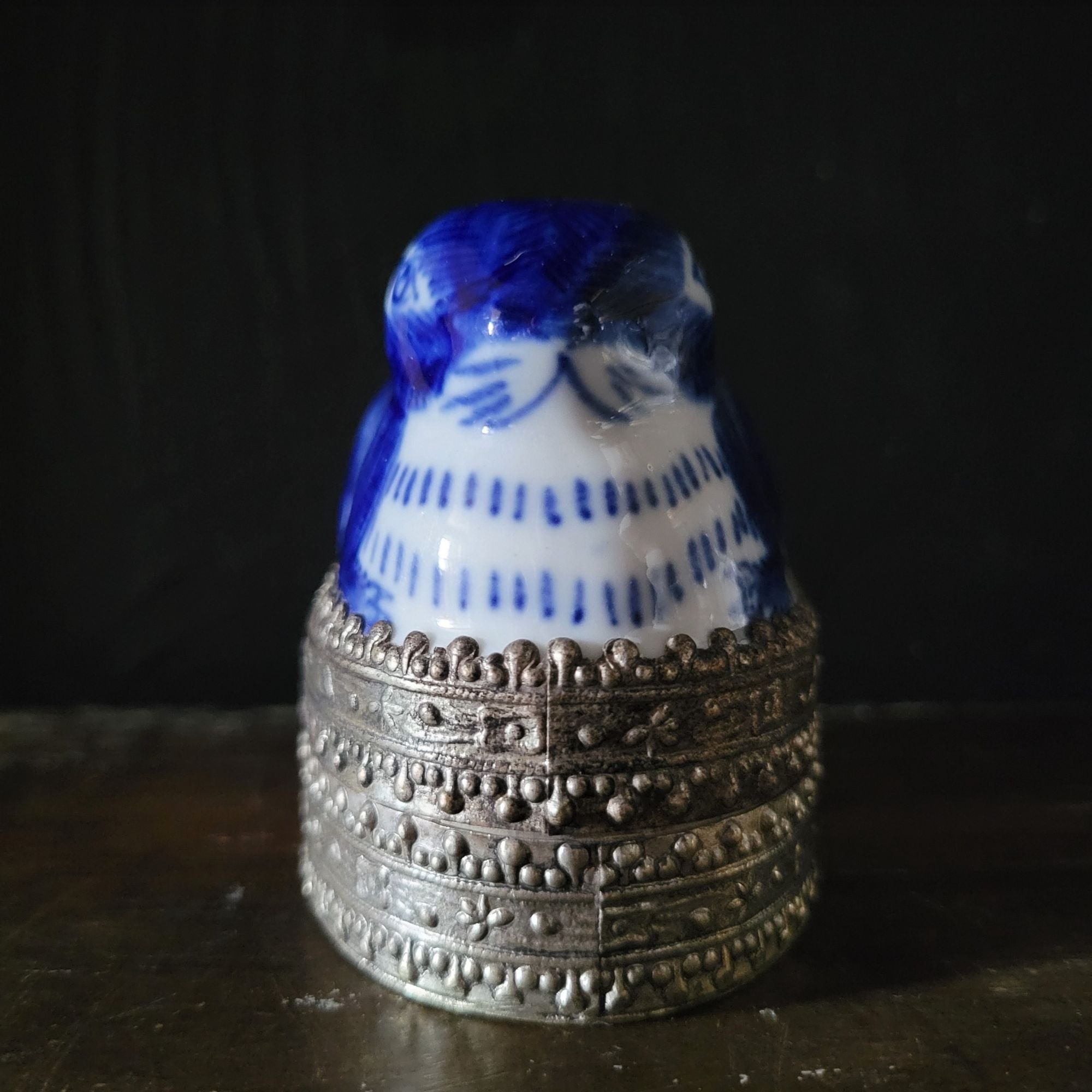 Vintage Chinese Blue White Chinoiserie Porcelain and Metal Rabbit Bunny Box