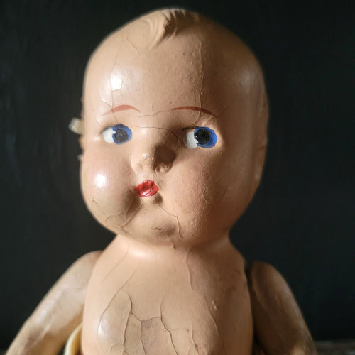 Antique Composition Doll w/Diaper Creepy Doll Spooky Halloween Decor Distressed