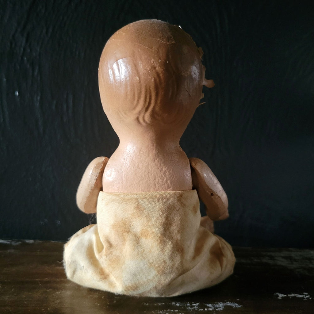 Antique Composition Doll w/Diaper Creepy Doll Spooky Halloween Decor Distressed