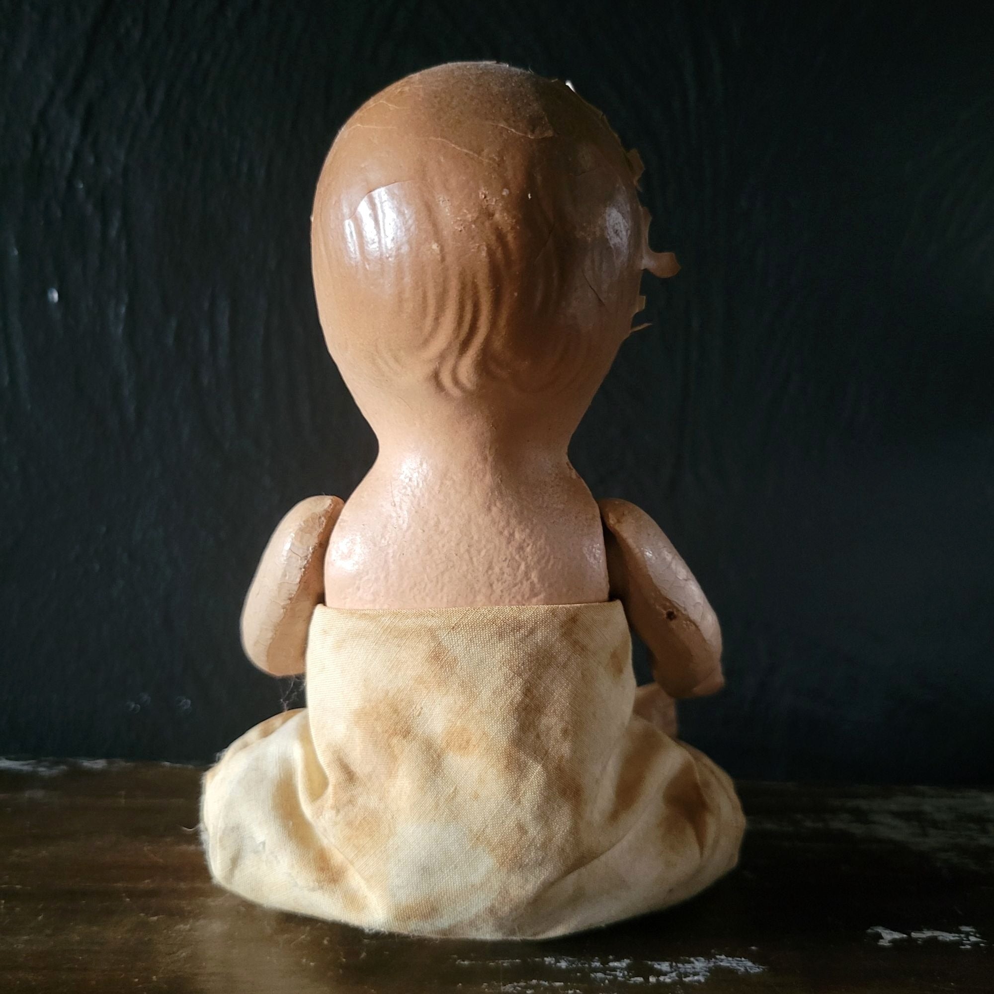 Antique Composition Doll w/Diaper Creepy Doll Spooky Halloween Decor Distressed