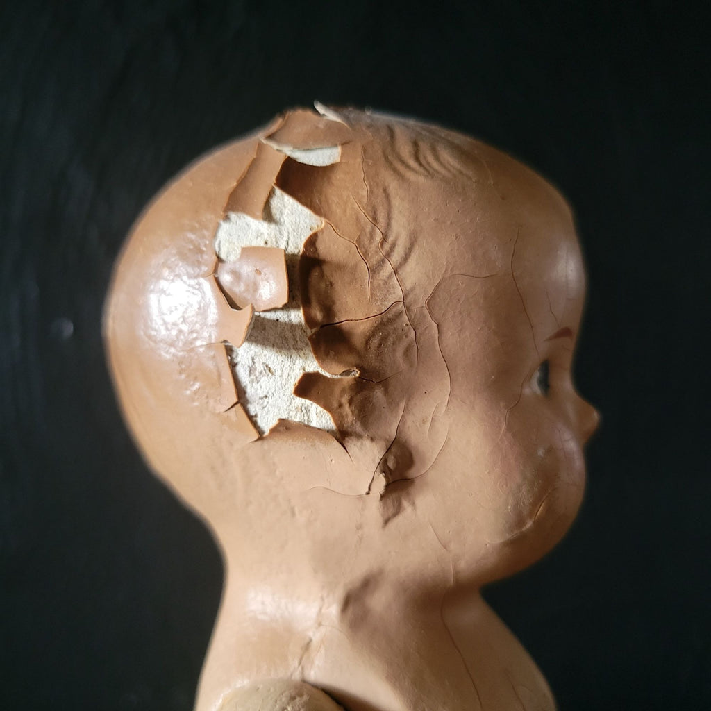 Antique Composition Doll w/Diaper Creepy Doll Spooky Halloween Decor Distressed