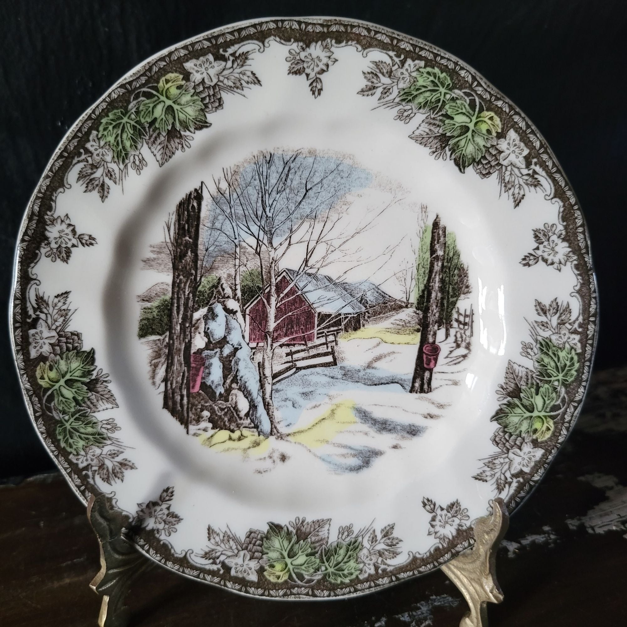 Johnson Brothers The Friendly Village Bread Plate "Sugar Maples" Blue Backstamp