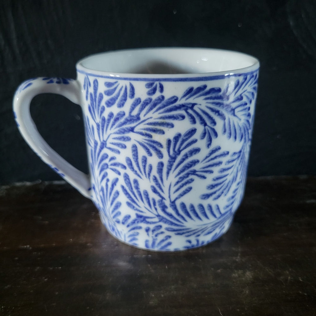 Pier 1 Imports Mug Blue and White Fern Porcelain Coffee Cup Tea Cup Discontinued