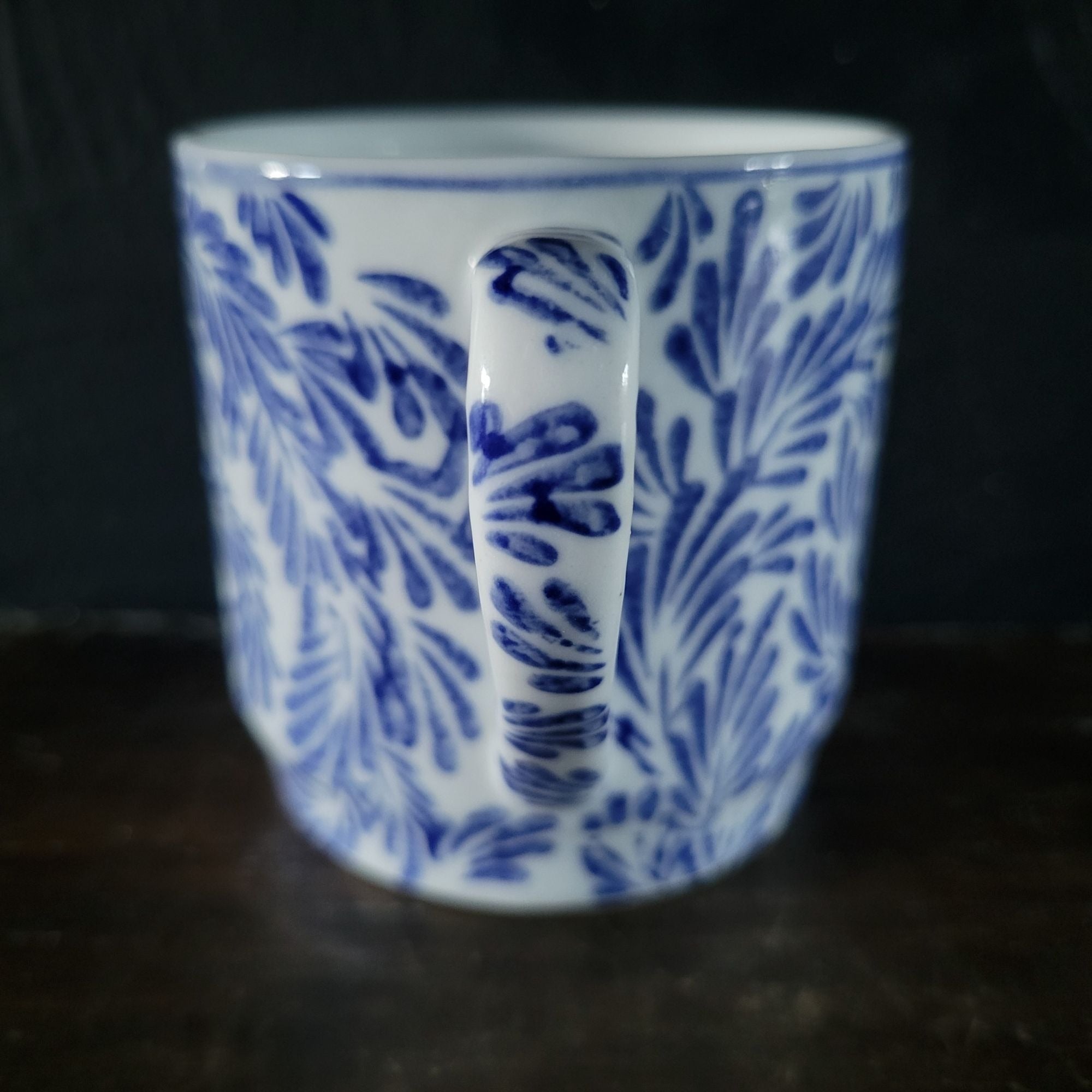Pier 1 Imports Mug Blue and White Fern Porcelain Coffee Cup Tea Cup Discontinued