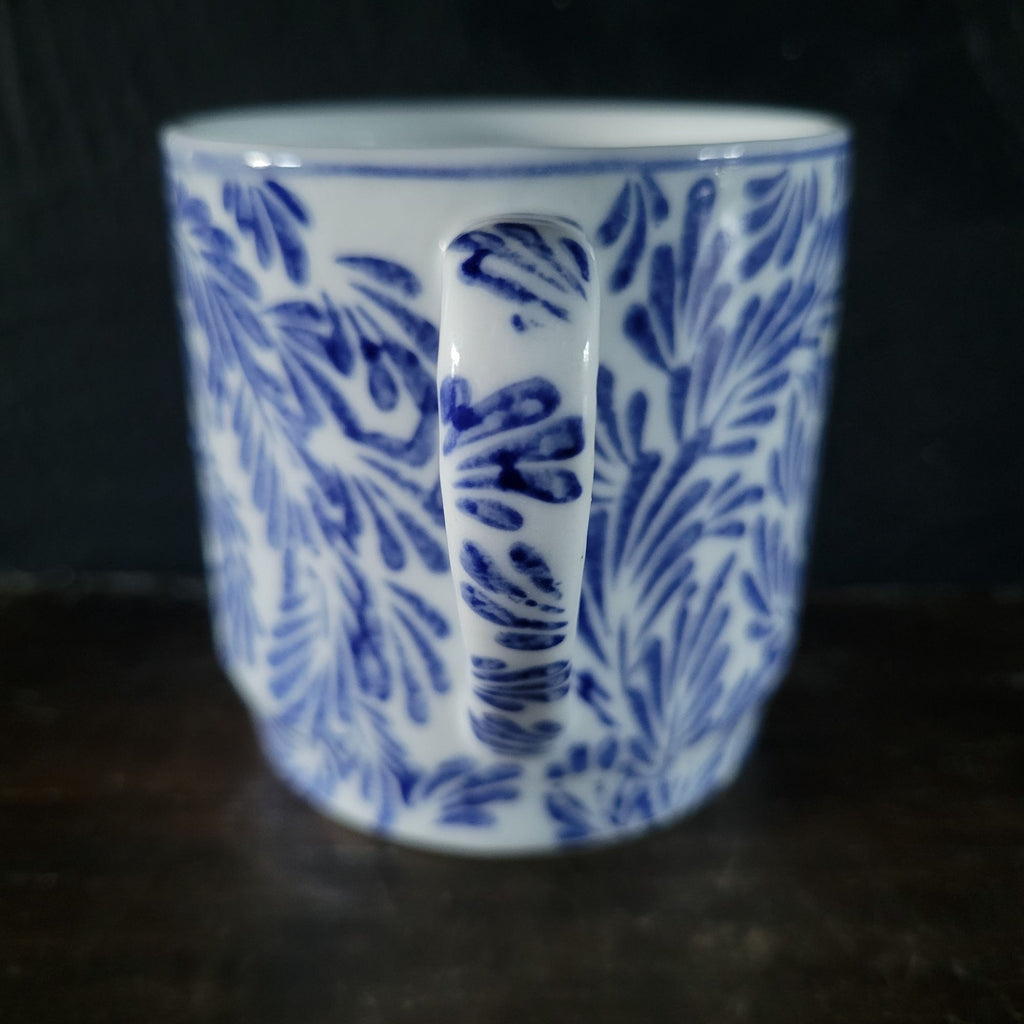 Pier 1 Imports Mug Blue and White Fern Porcelain Coffee Cup Tea Cup Discontinued