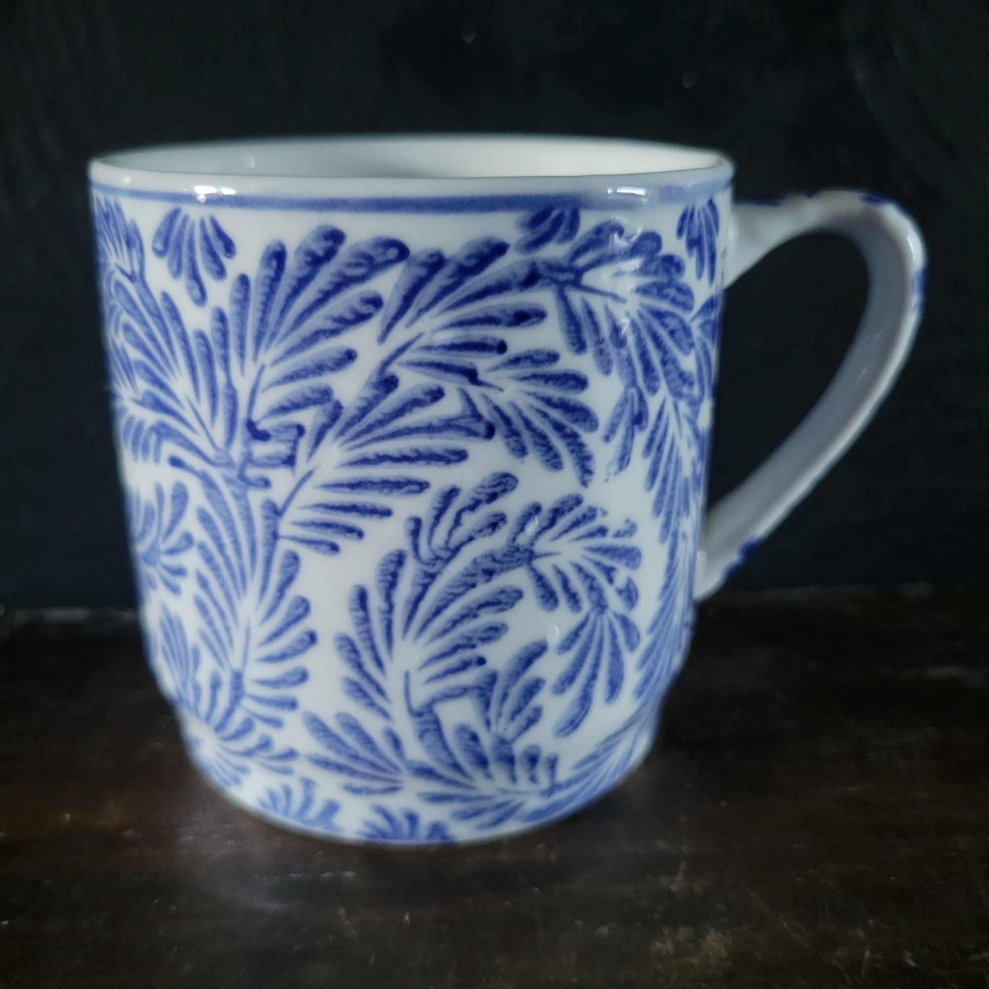 Pier 1 Imports Mug Blue and White Fern Porcelain Coffee Cup Tea Cup Discontinued