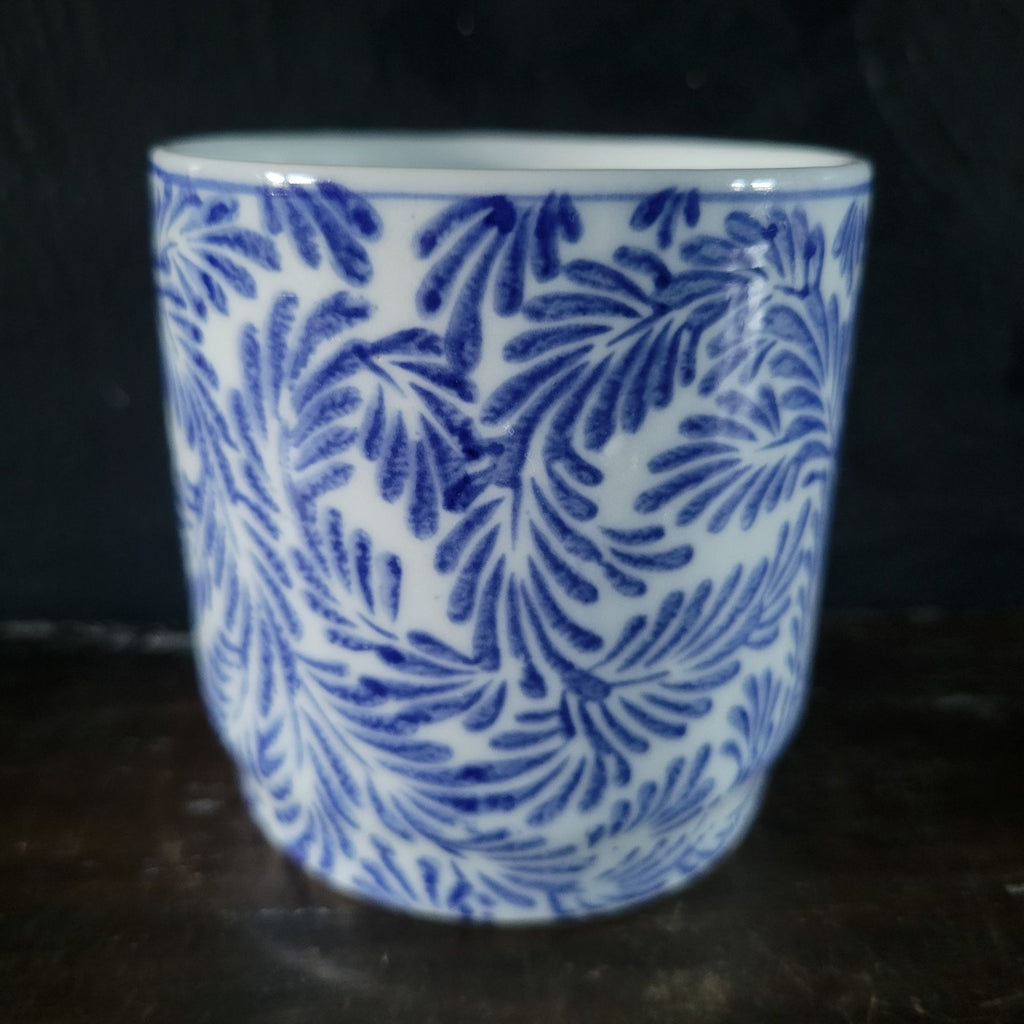 Pier 1 Imports Mug Blue and White Fern Porcelain Coffee Cup Tea Cup Discontinued