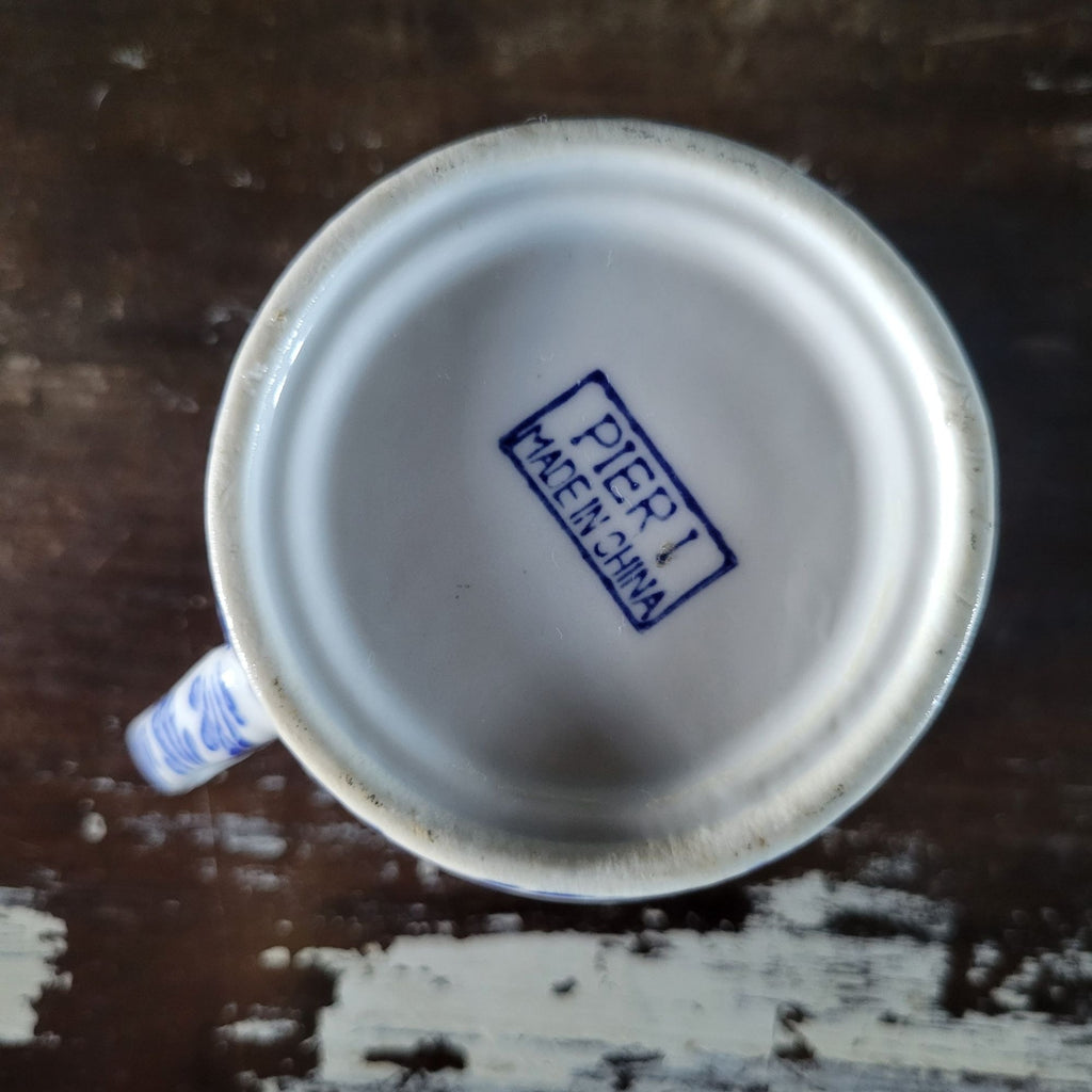 Pier 1 Imports Mug Blue and White Fern Porcelain Coffee Cup Tea Cup Discontinued