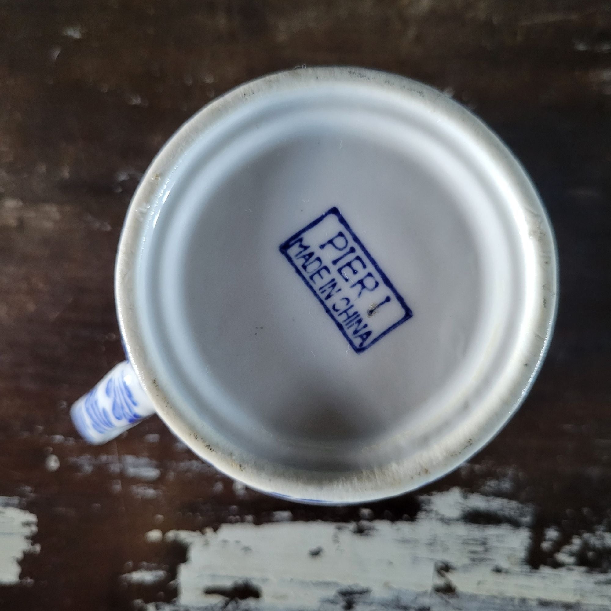Pier 1 Imports Mug Blue and White Fern Porcelain Coffee Cup Tea Cup Discontinued
