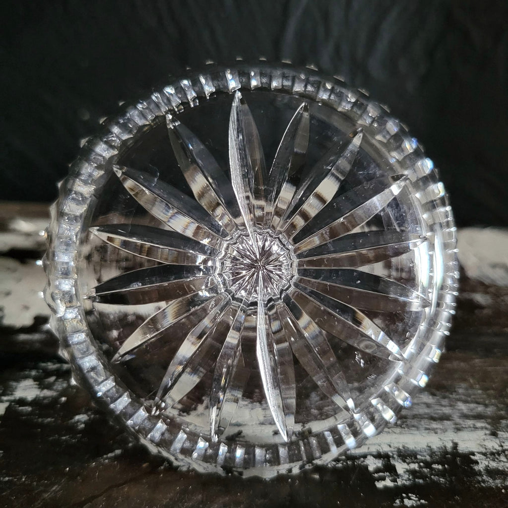 Vintage Crystal Ring Holder Jewelry Organizer With Starburst Pattern Tall Stem