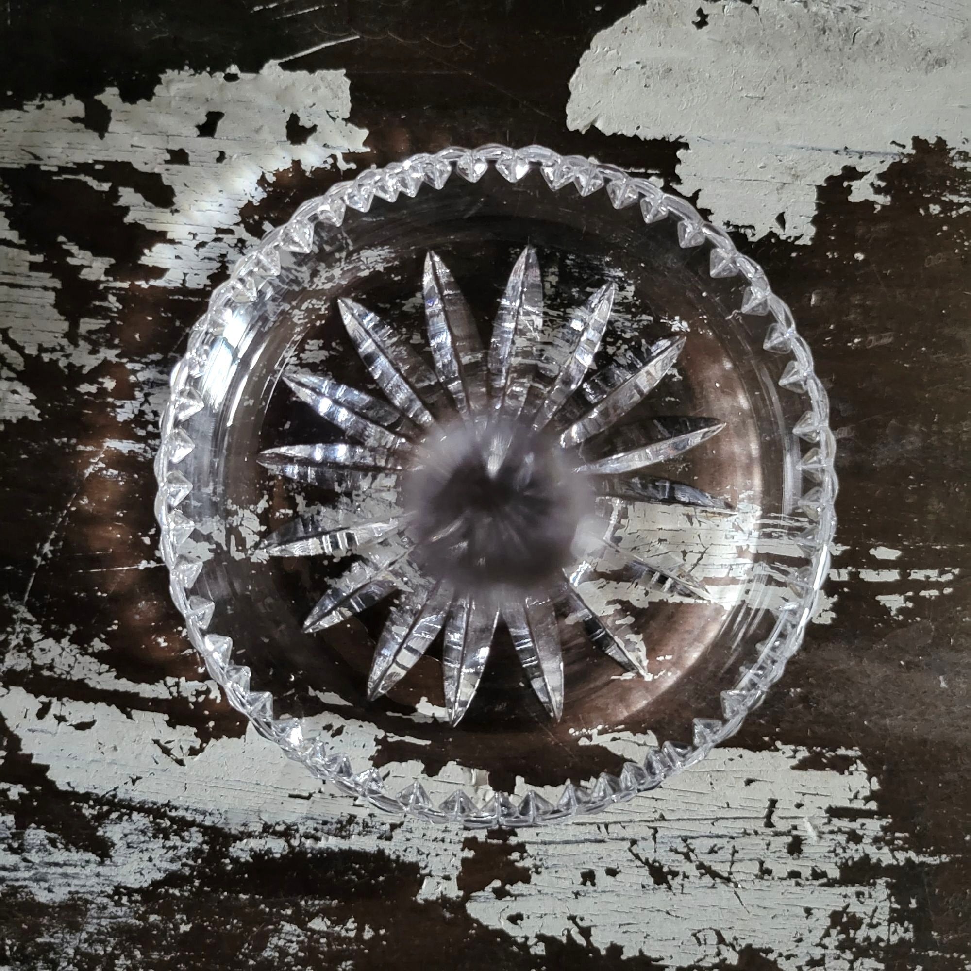 Vintage Crystal Ring Holder Jewelry Organizer With Starburst Pattern Tall Stem