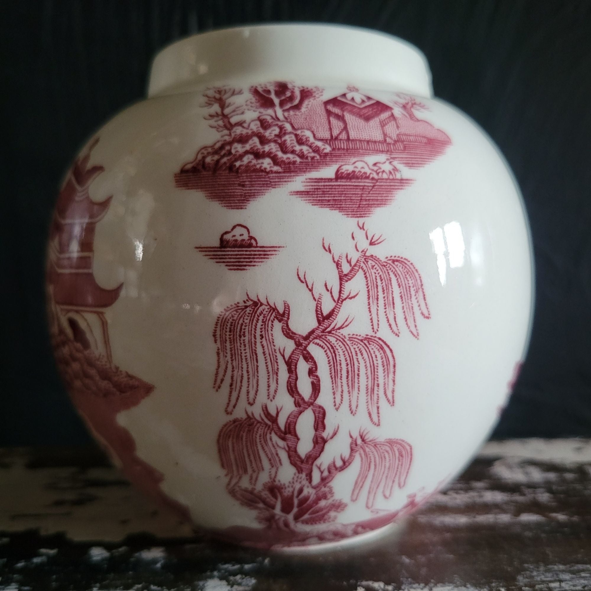 Vintage Masons Ironstone Ginger Jar Red Willow Pattern Chinoiserie *No Lid