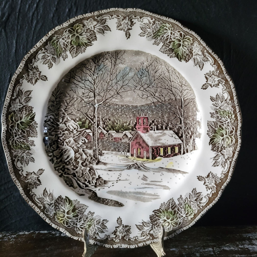 Vintage Johnson Brothers The Friendly Village Dinner Plate "The Schoolhouse" Scene