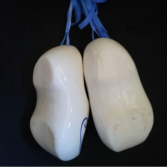 Pair of Vintage Delft Style Clogs, Blue and White Ceramic Clogs