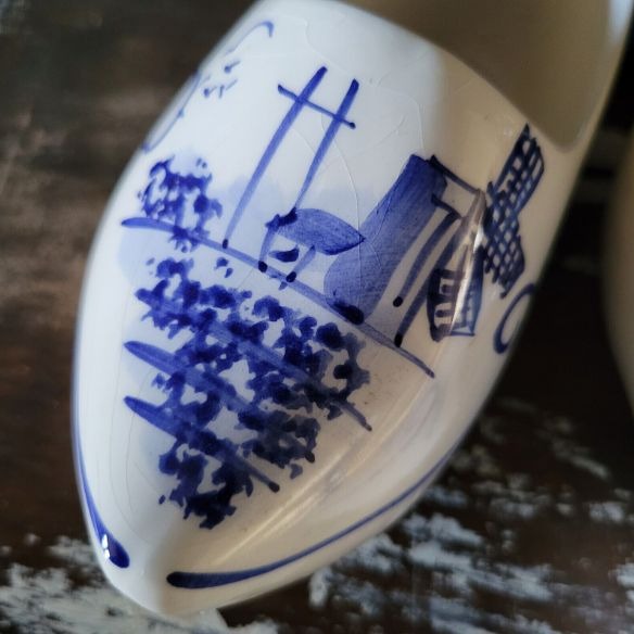 Pair of Vintage Delft Style Clogs, Blue and White Ceramic Clogs