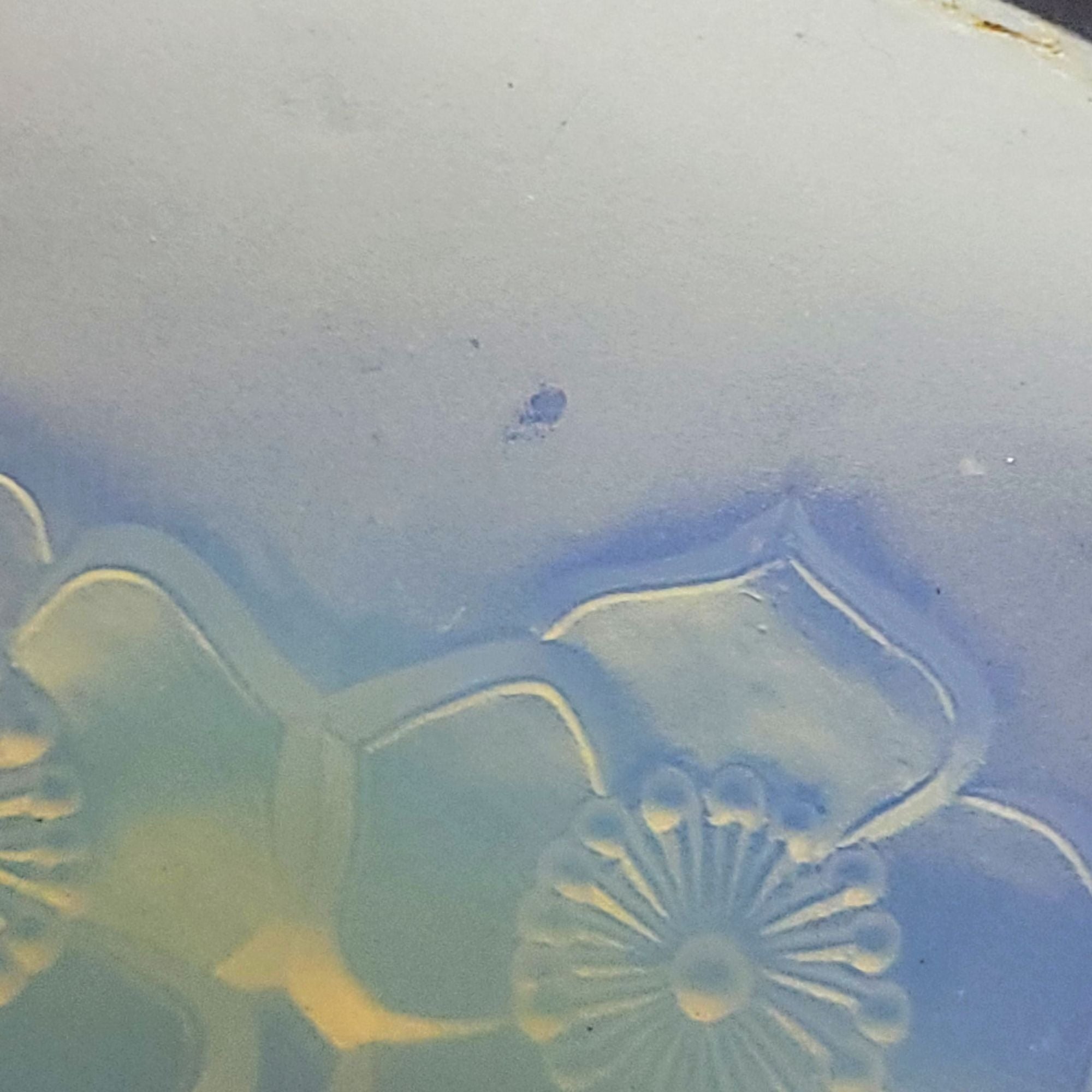 Antique French Julien Opalescent Glass Dish Birds & Floral Metal Rims & Handles