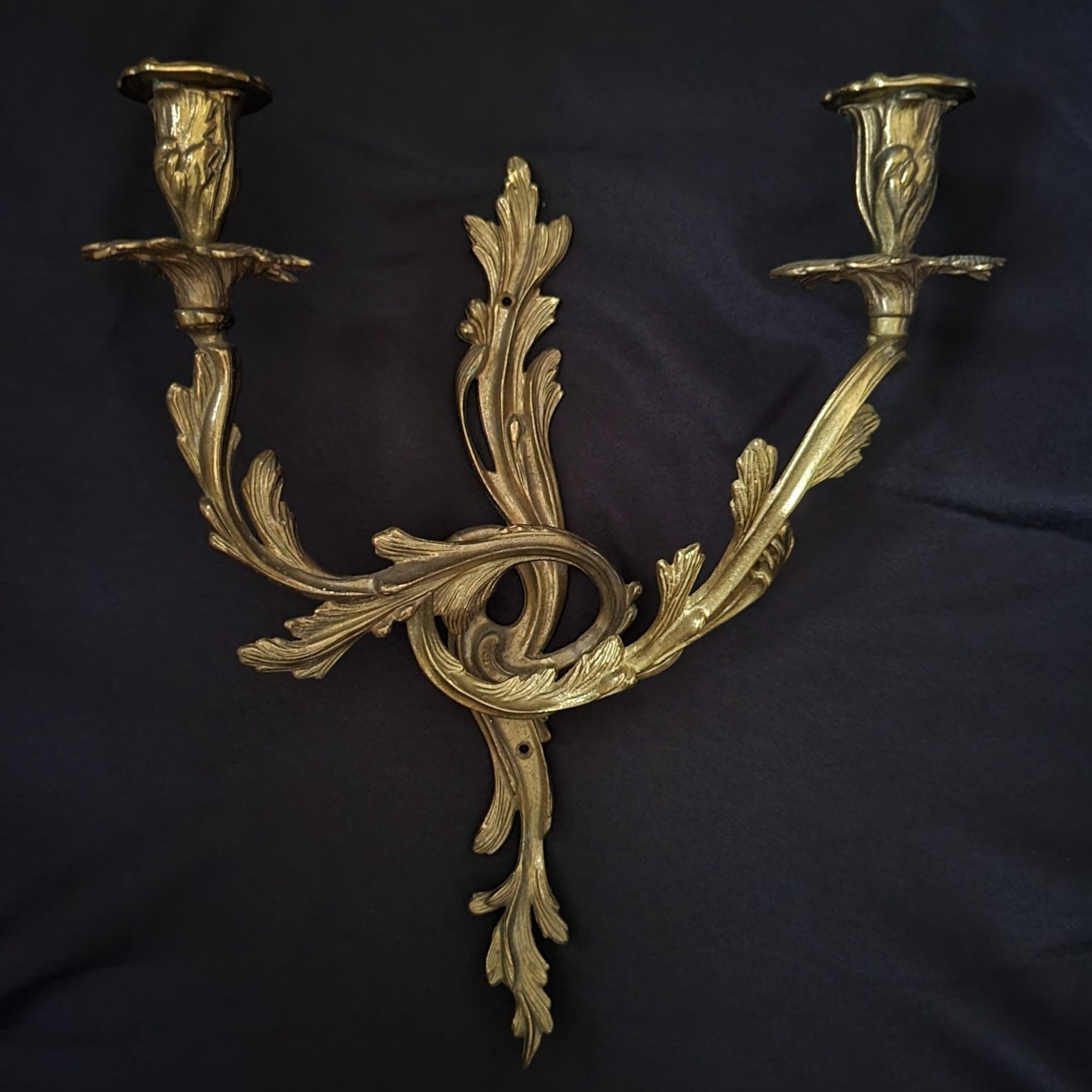 Vintage Brass Wall Sconce French Baroque Candleholder Chateaucore 2-Arm
