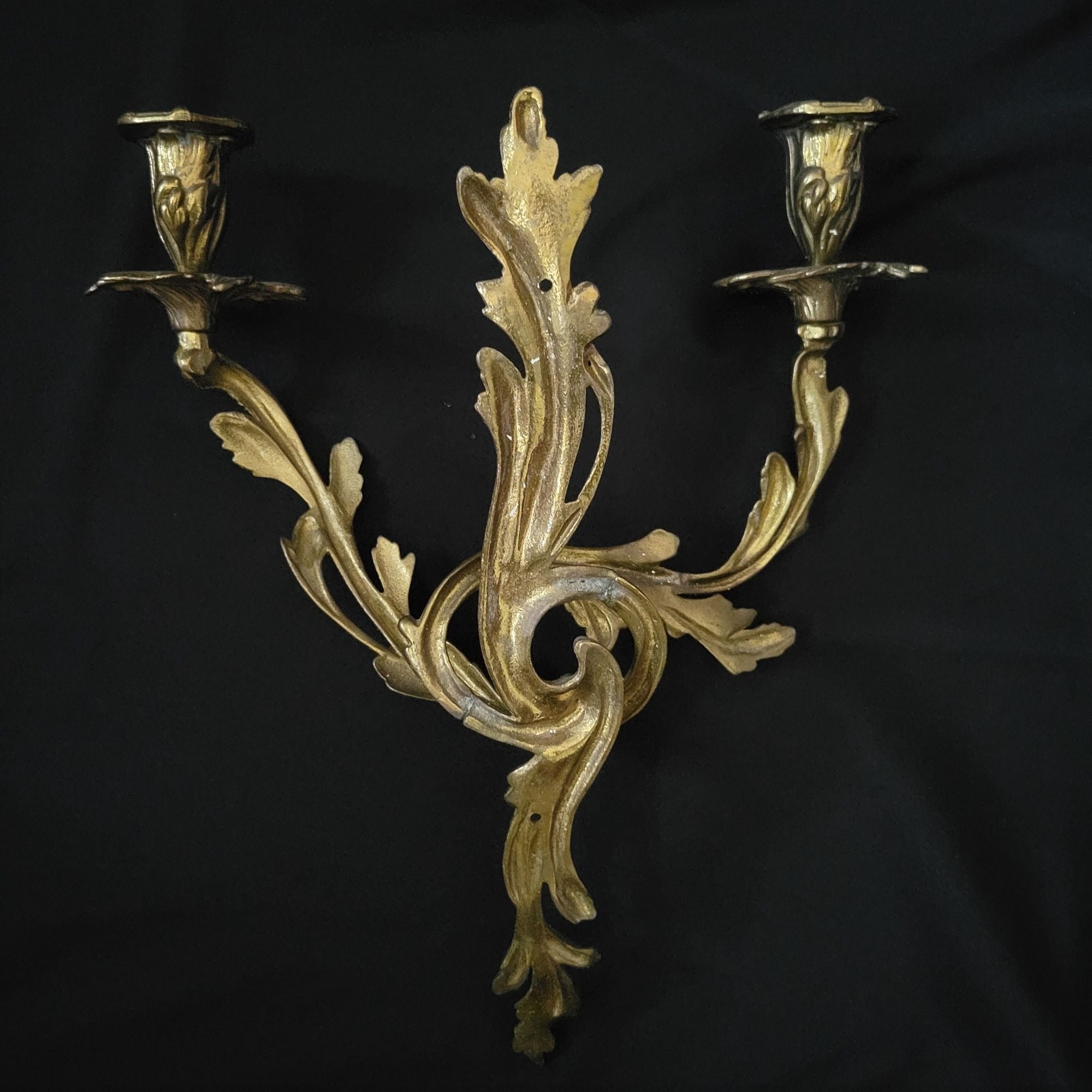 Vintage Brass Wall Sconce French Baroque Candleholder Chateaucore 2-Arm