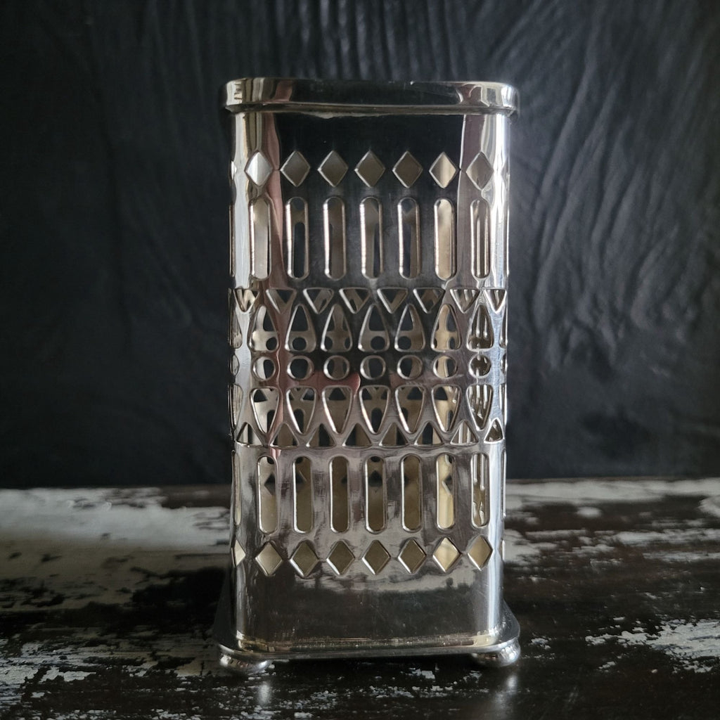 Vtg Sheridan Openwork Silverplate Condiment Holder Tall Matchstick Holder #52