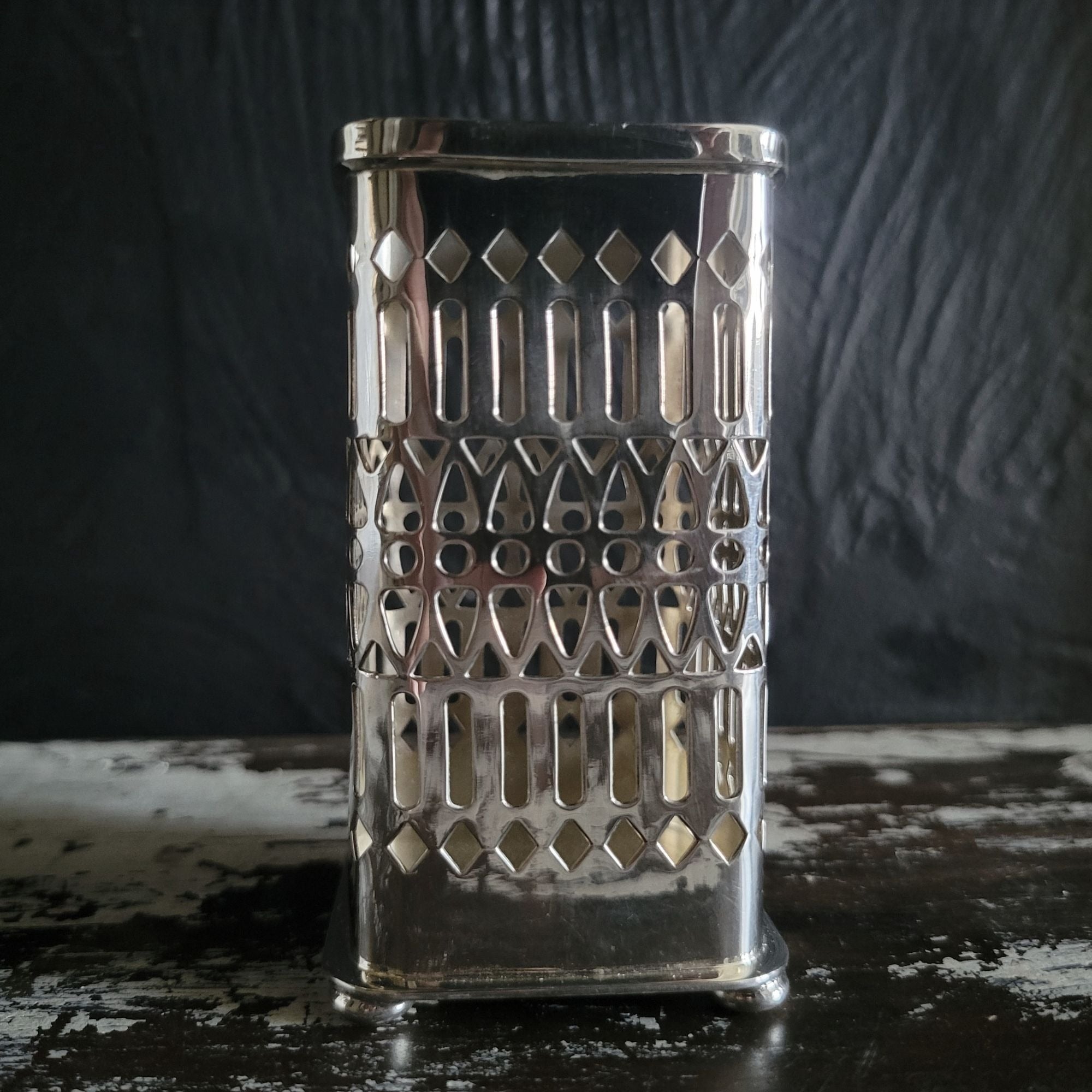 Vtg Sheridan Openwork Silverplate Condiment Holder Tall Matchstick Holder #52