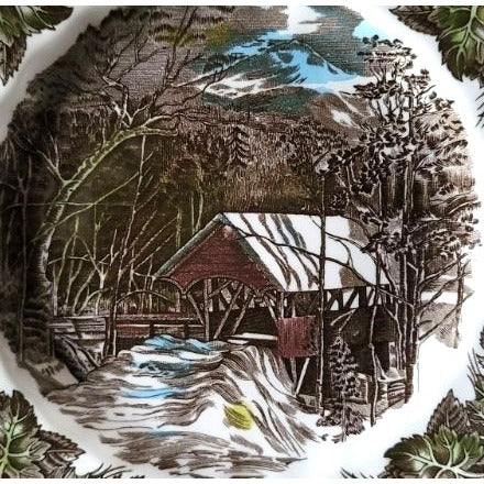 Johnson Bro Friendly Village Square Salad Plate "The Covered Bridge" Blue Stamp