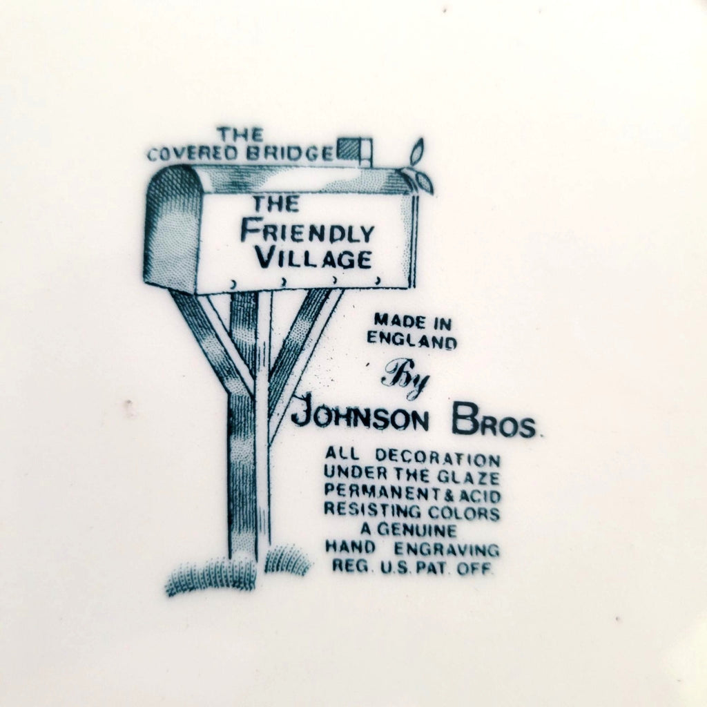 Johnson Bro Friendly Village Square Salad Plate "The Covered Bridge" Blue Stamp