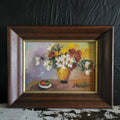Vintage Framed Oil Painting Of Floral Still Life Signed J. Rodriguez 7" x 9"