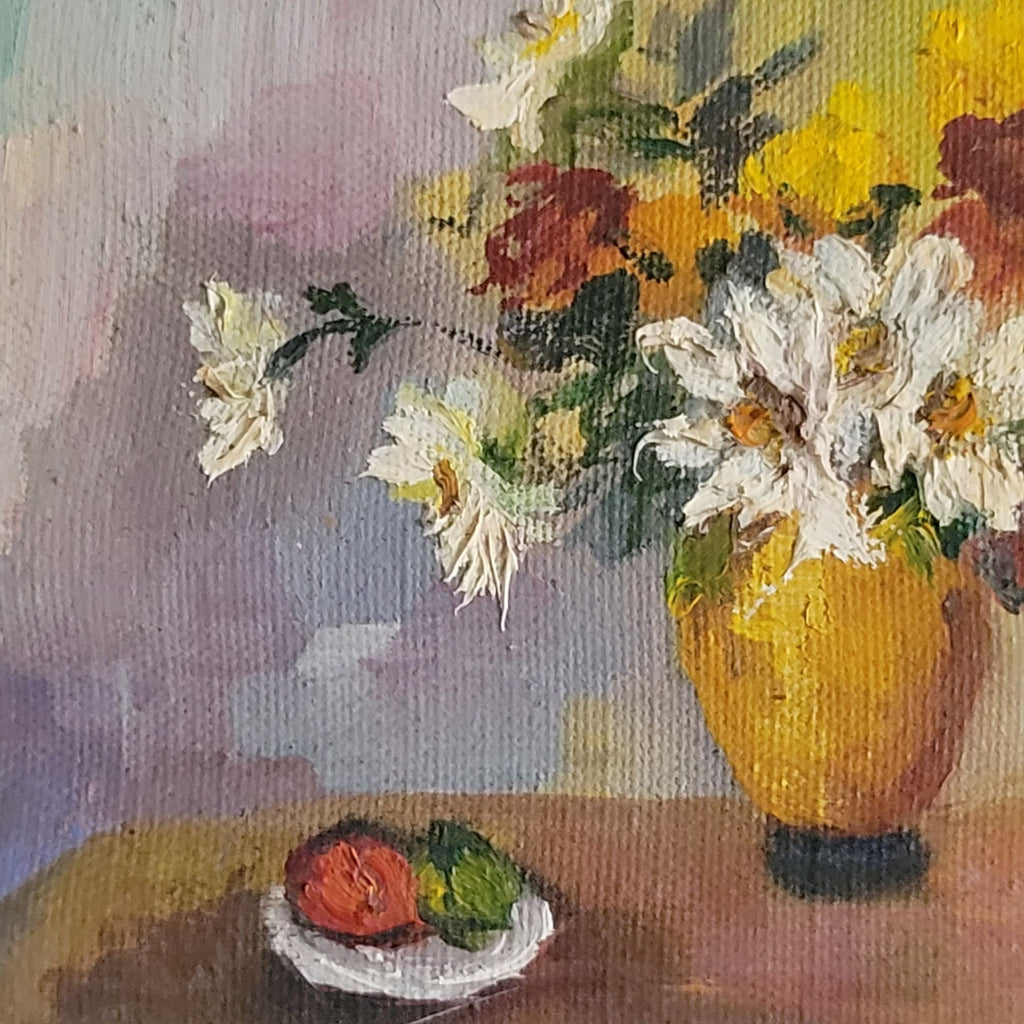 Vintage Framed Oil Painting Of Floral Still Life Signed J. Rodriguez 7" x 9"