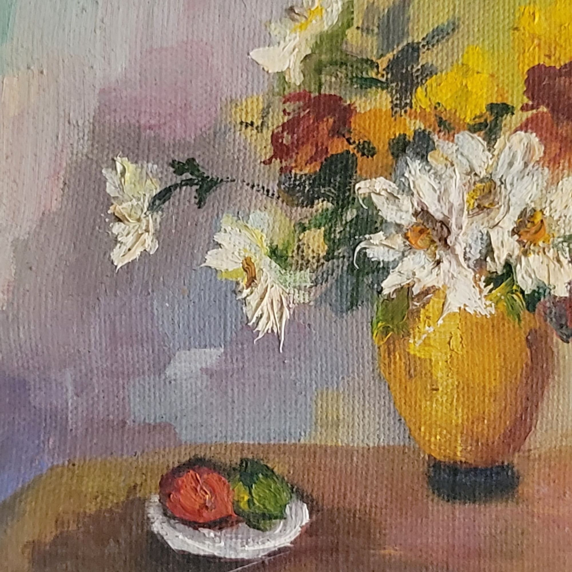 Vintage Framed Oil Painting Of Floral Still Life Signed J. Rodriguez 7" x 9"