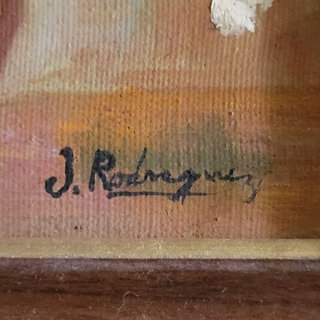 Vintage Framed Oil Painting Of Floral Still Life Signed J. Rodriguez 7" x 9"