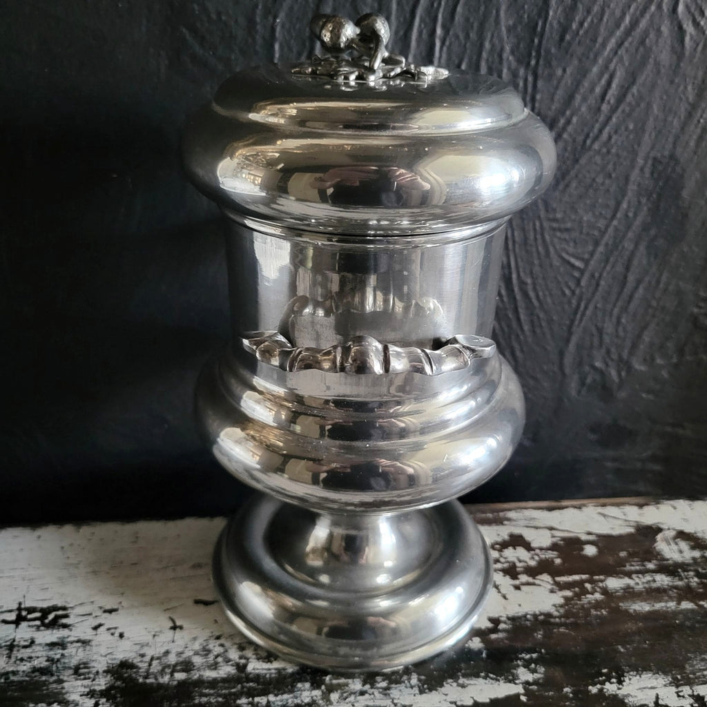 Vtg Peltro Pewter Canister With Acorn Finial and Double Handles Made in Italy