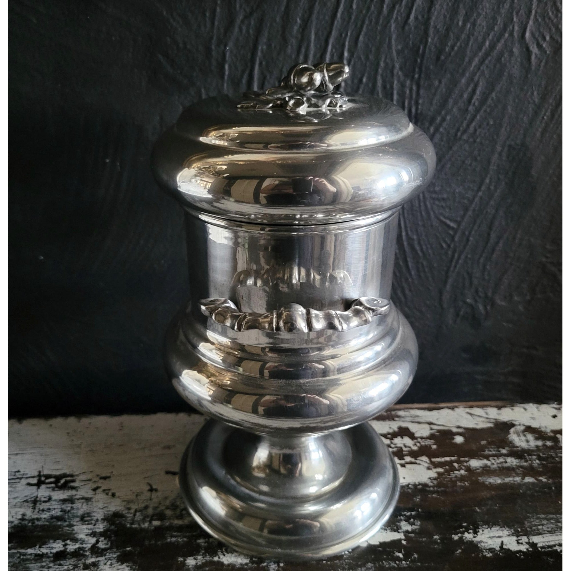 Vtg Peltro Pewter Canister With Acorn Finial and Double Handles Made in Italy