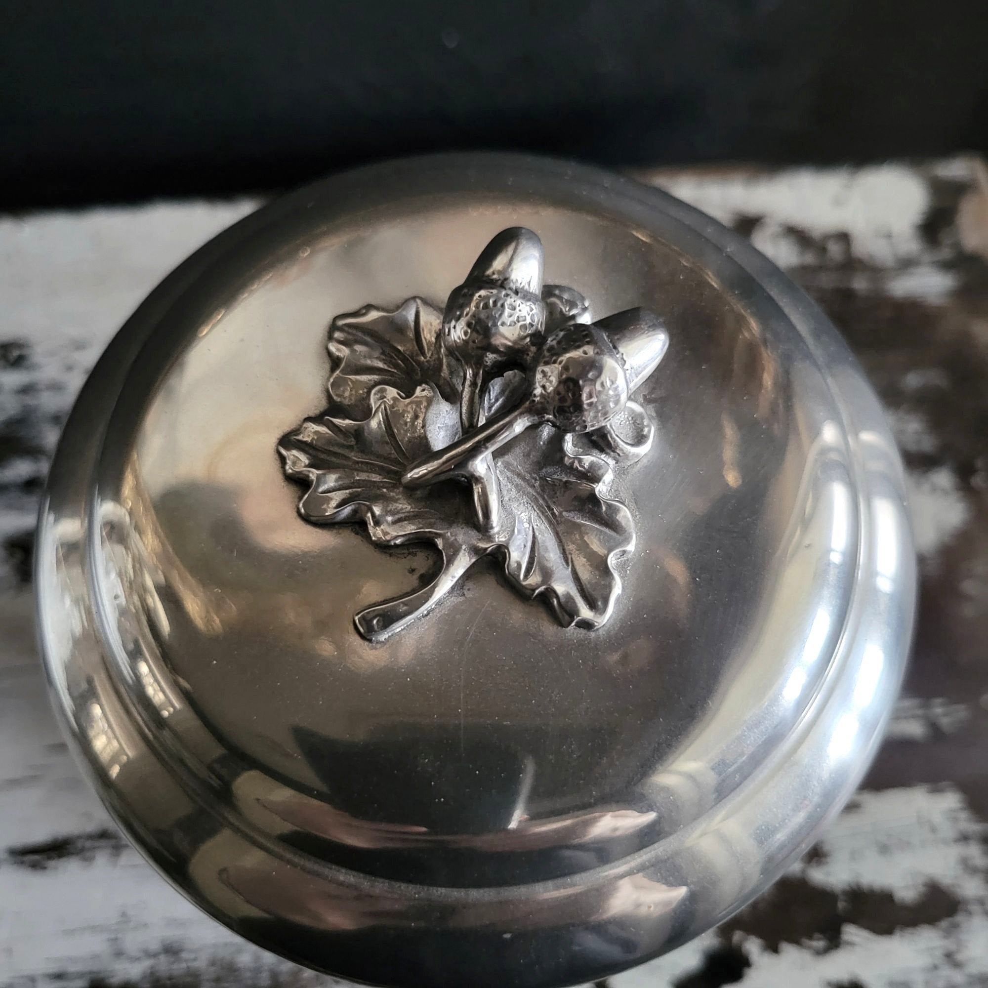 Vtg Peltro Pewter Canister With Acorn Finial and Double Handles Made in Italy