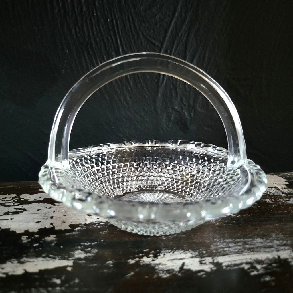 Small Vtg Westmoreland English Hobnail Basket Clear Cut Glass, Easter Candy Dish