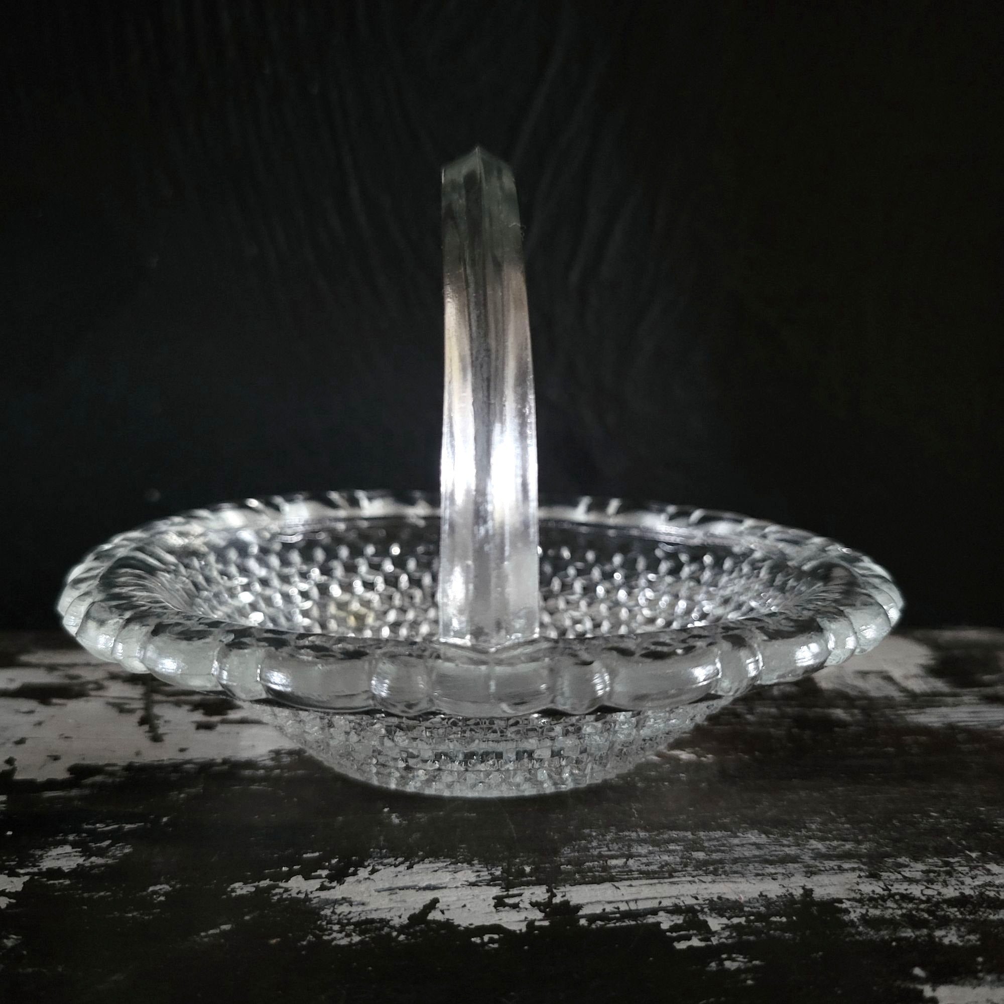 Small Vtg Westmoreland English Hobnail Basket Clear Cut Glass, Easter Candy Dish