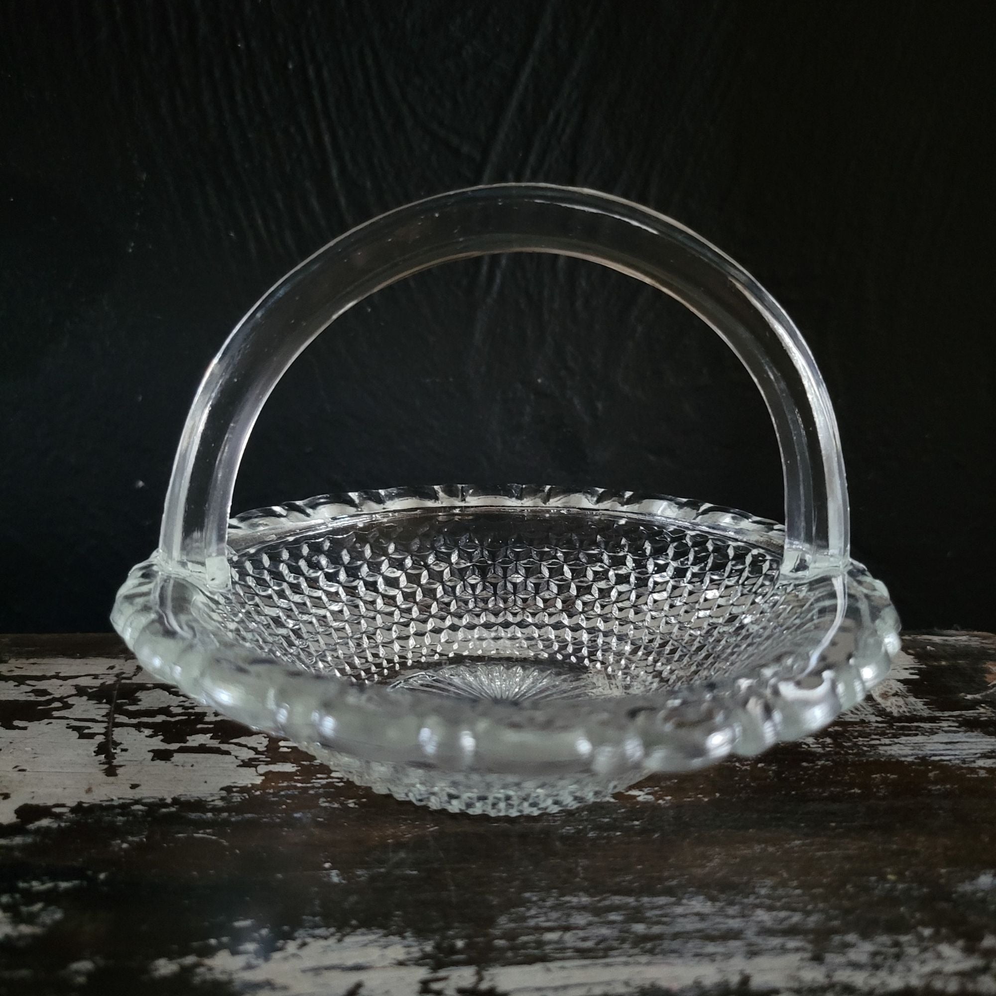 Small Vtg Westmoreland English Hobnail Basket Clear Cut Glass, Easter Candy Dish