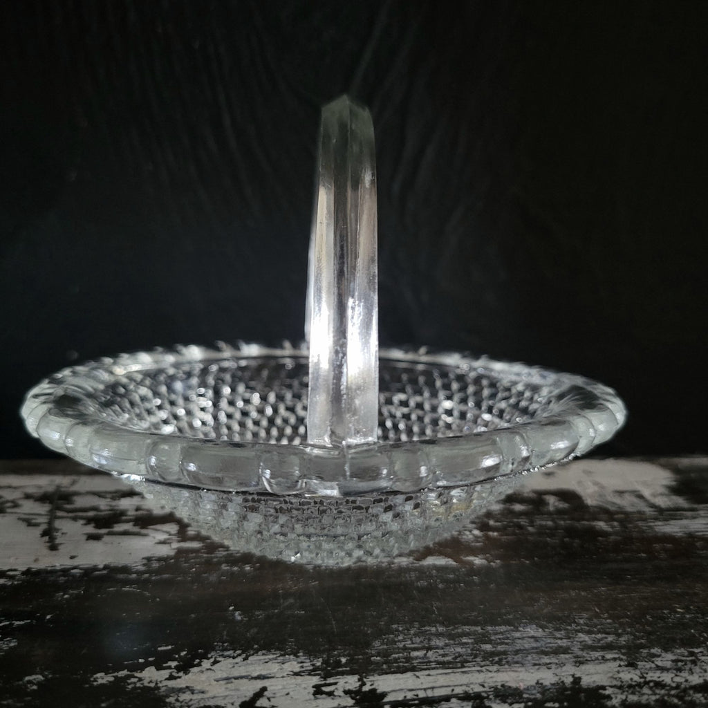 Small Vtg Westmoreland English Hobnail Basket Clear Cut Glass, Easter Candy Dish