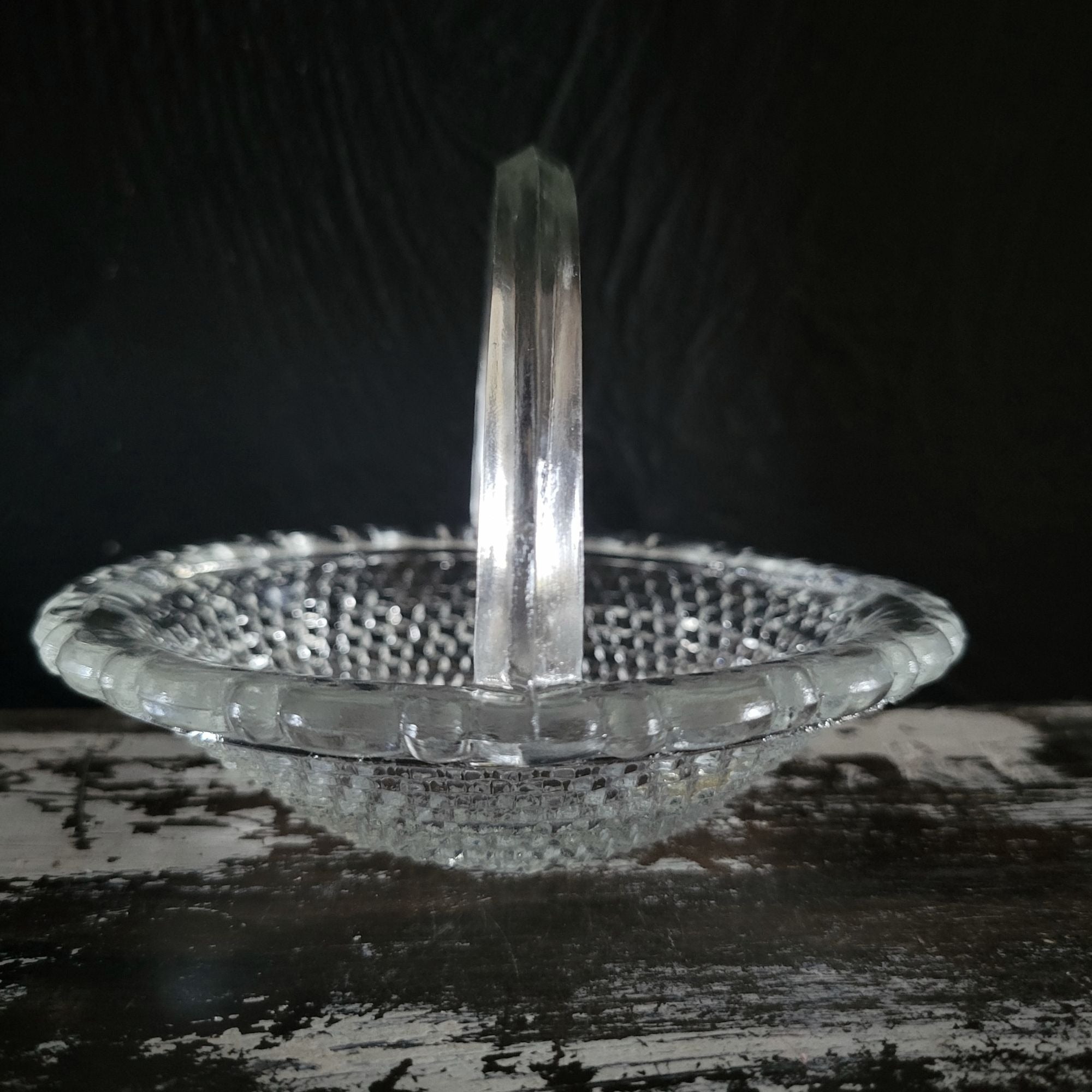 Small Vtg Westmoreland English Hobnail Basket Clear Cut Glass, Easter Candy Dish