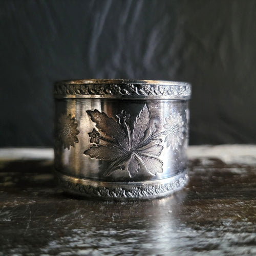 Antique Victorian Silver Plate Napkin Ring With Floral Pattern Engraving